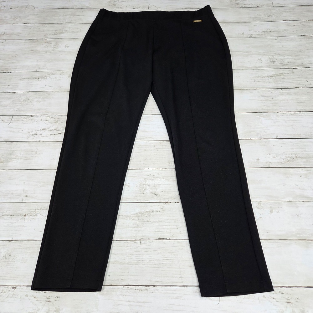 Michael Kors Pintuck Seam Pull On Trousers Women Large Black Slim Straight Leg